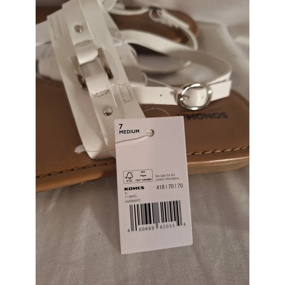 Sonoma Goods For Life Karri White Thong Sandals Womens 7 Flat Slingback T-Strap